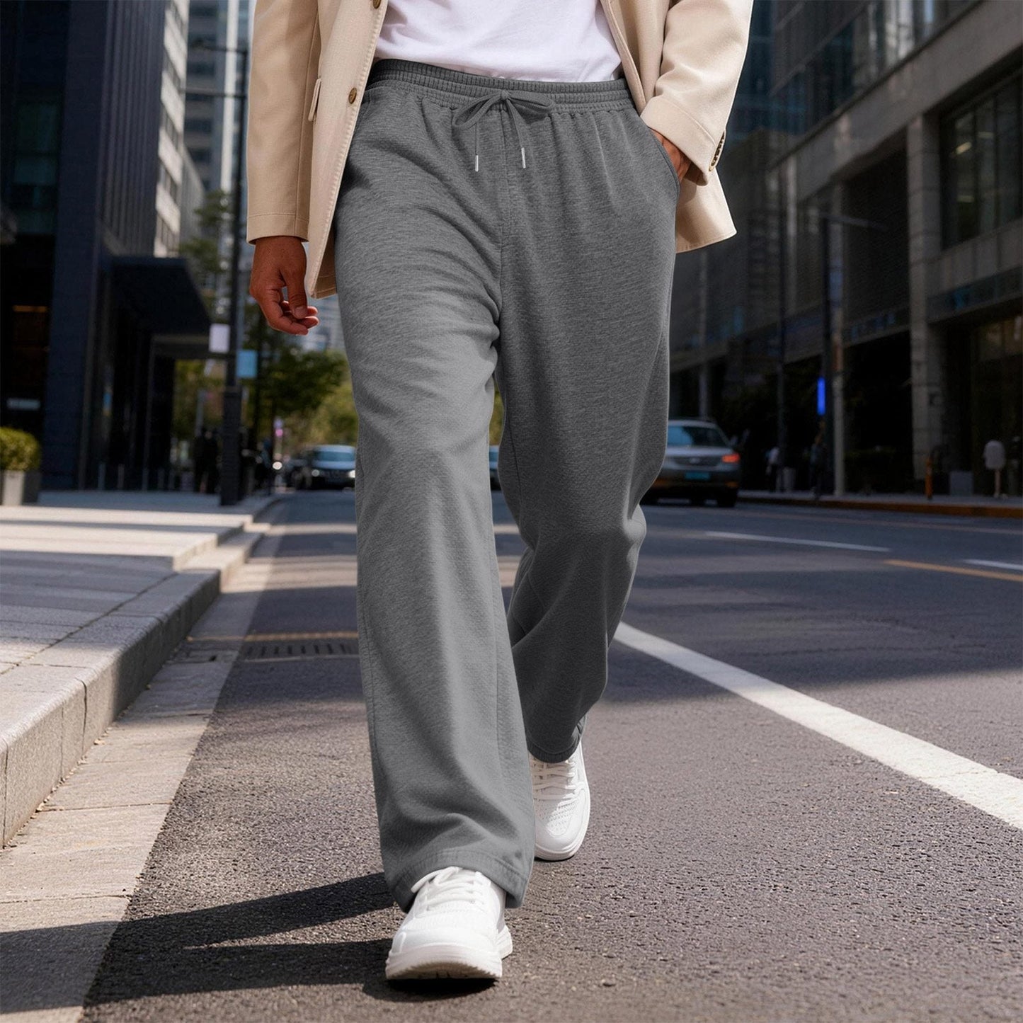 Mens Solid-Color Drawstring Straight-Leg Sweatpants