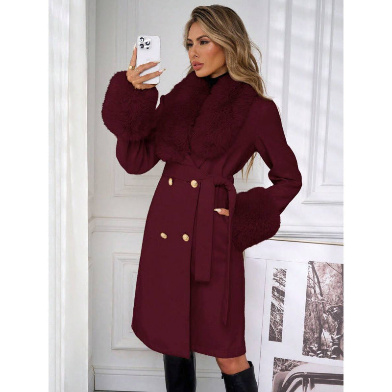 Elegant Double-breasted Trench Coat With A Tie Belt