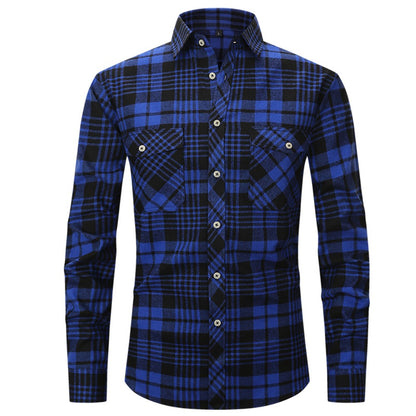 Classic Men's Plaid Shirt With Pockets - Long Sleeve Casual Button Down For Work & Outdoor