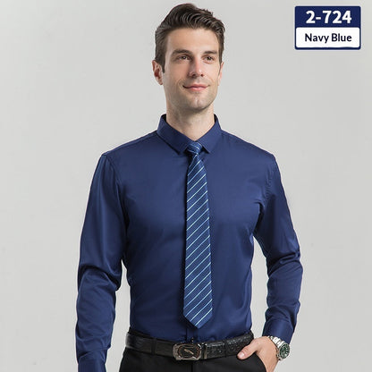 Elegant Business Formal Solid-color Long-sleeve Mens Shirt