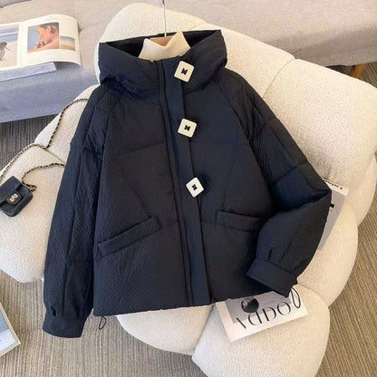 Solid-color Loose-fitting Short Cotton-padded Coat For Women
