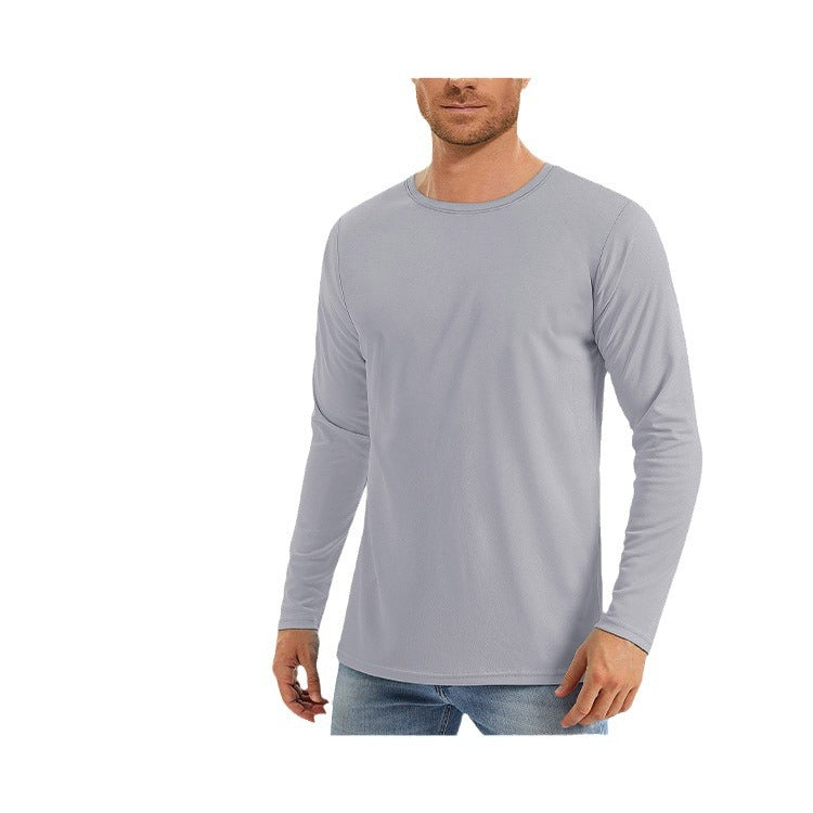 Men Solid Color Crew Neck Sun Protection Long Sleeve Shirts Uv Protection Breathable Running Athletic Base Layer Casual Tops For Spring Summer