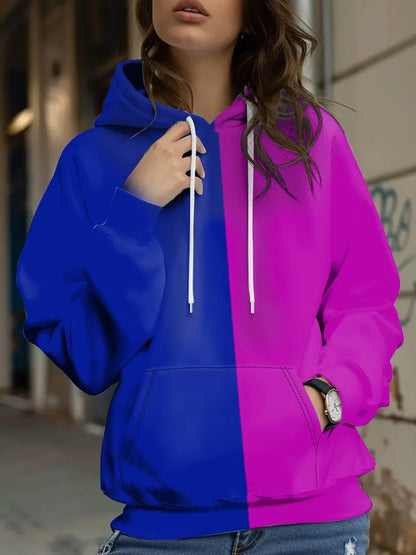 Womens Retro Plaid Patchwork Printed Hoodie