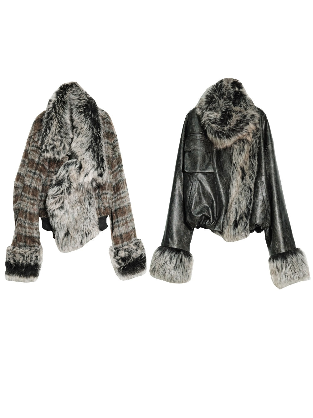 Women's Reversible Plaid PU Leather Jacket