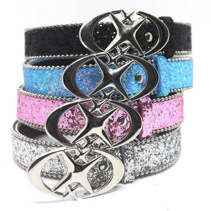 Trendy New Double Crescent Moon And Cross Sequined Waist Belt