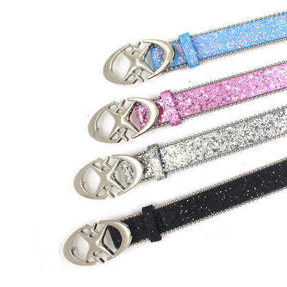 Trendy New Double Crescent Moon And Cross Sequined Waist Belt