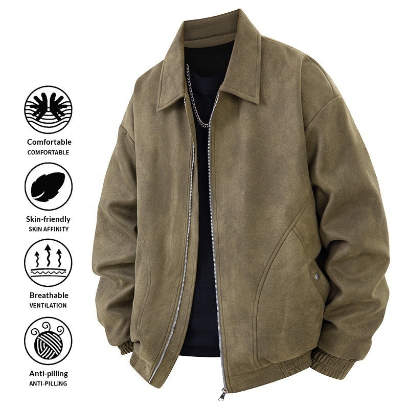 Mens American-style Jacket Lapel Coat Loose-fitting