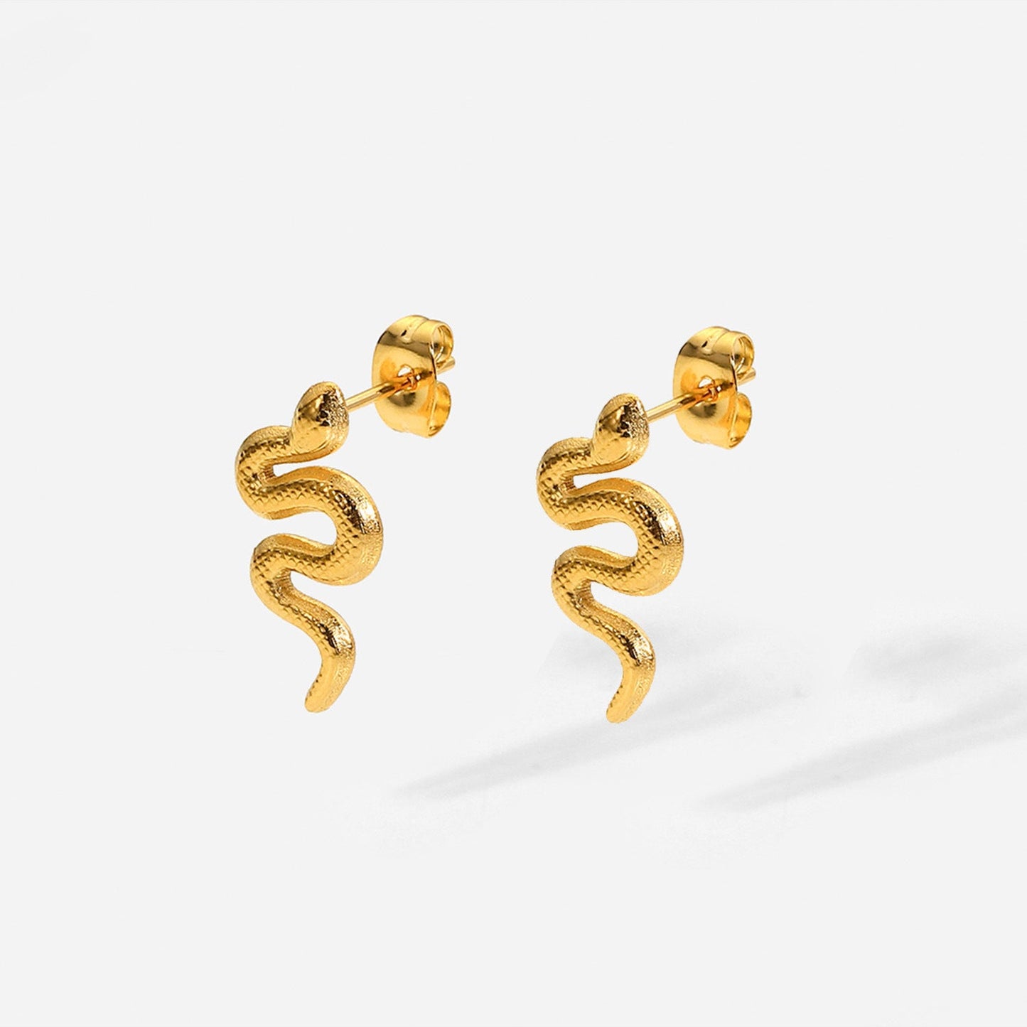 18K Gold Plated Stainless Steel Snake Stud Earrings