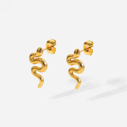 18K Gold Plated Stainless Steel Snake Stud Earrings