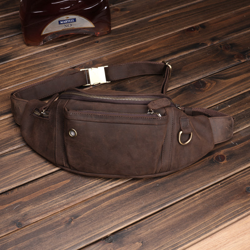 Full-Grain Leather Large-Capacity Sports Crossbody Chest Bag For Men