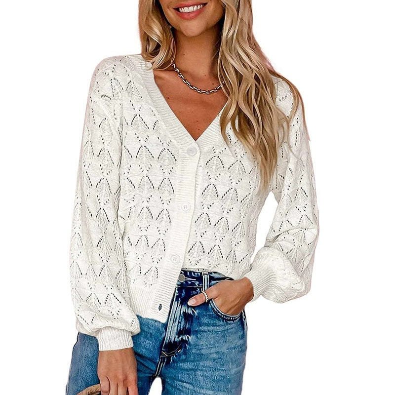 Cross-border Handmade Crocheted V-neck Cardigan Sweater Retro Lace Shawl Jacket OEM Custom Multiple Colors Available