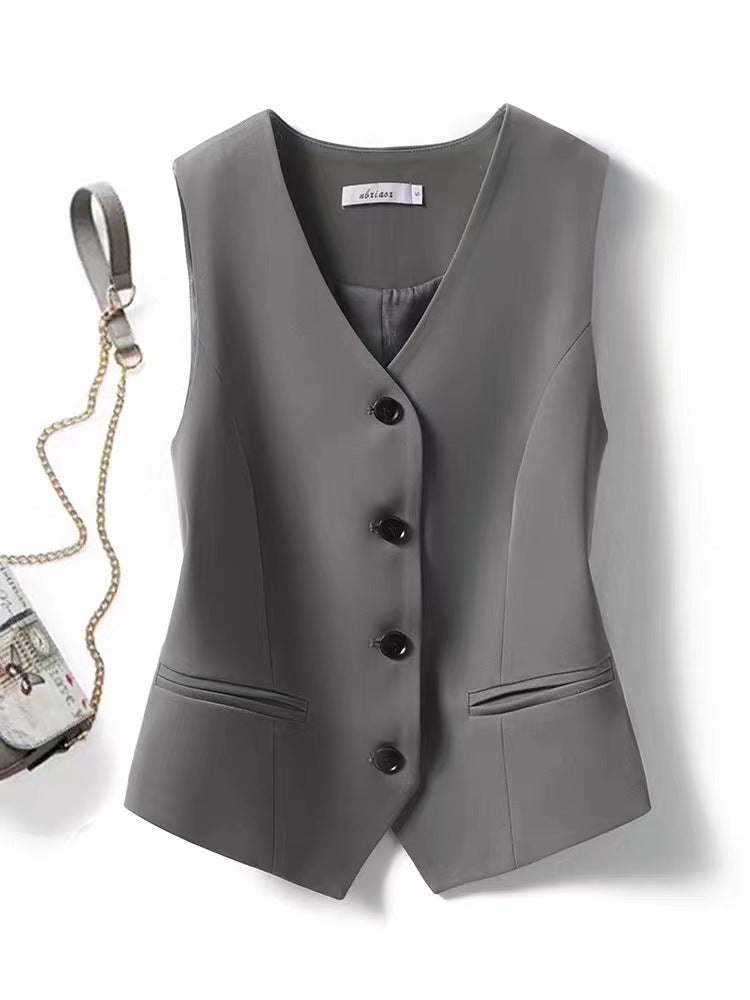 Womens Solid-color Versatile Blazer Vest