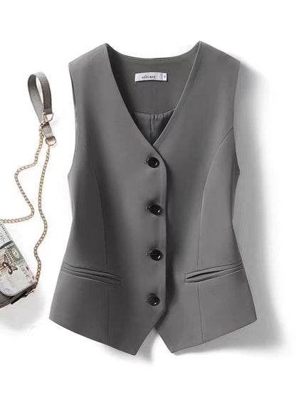 Womens Solid-color Versatile Blazer Vest