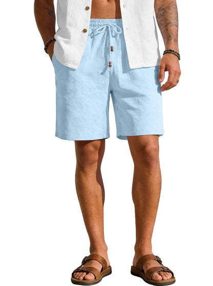 New Summer Style Men's Solid Color Cotton And Linen Shorts, Loose Sports Casual Beach Pants, Men's Cotton And Linen Breathable Shorts
