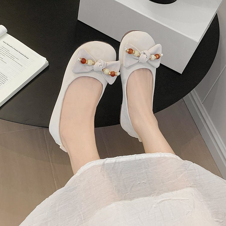 2026 New French Style Bow Leopard Print Flat Slip-On Pumps, Soft Sole Moccasins For Women