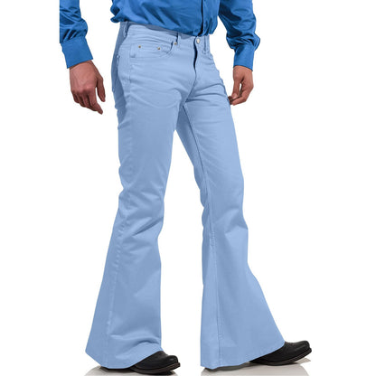 2025 New In-Stock Men's Cross-Border Amazon Solid Color Casual Stretch Slim Retro Flared Pants
