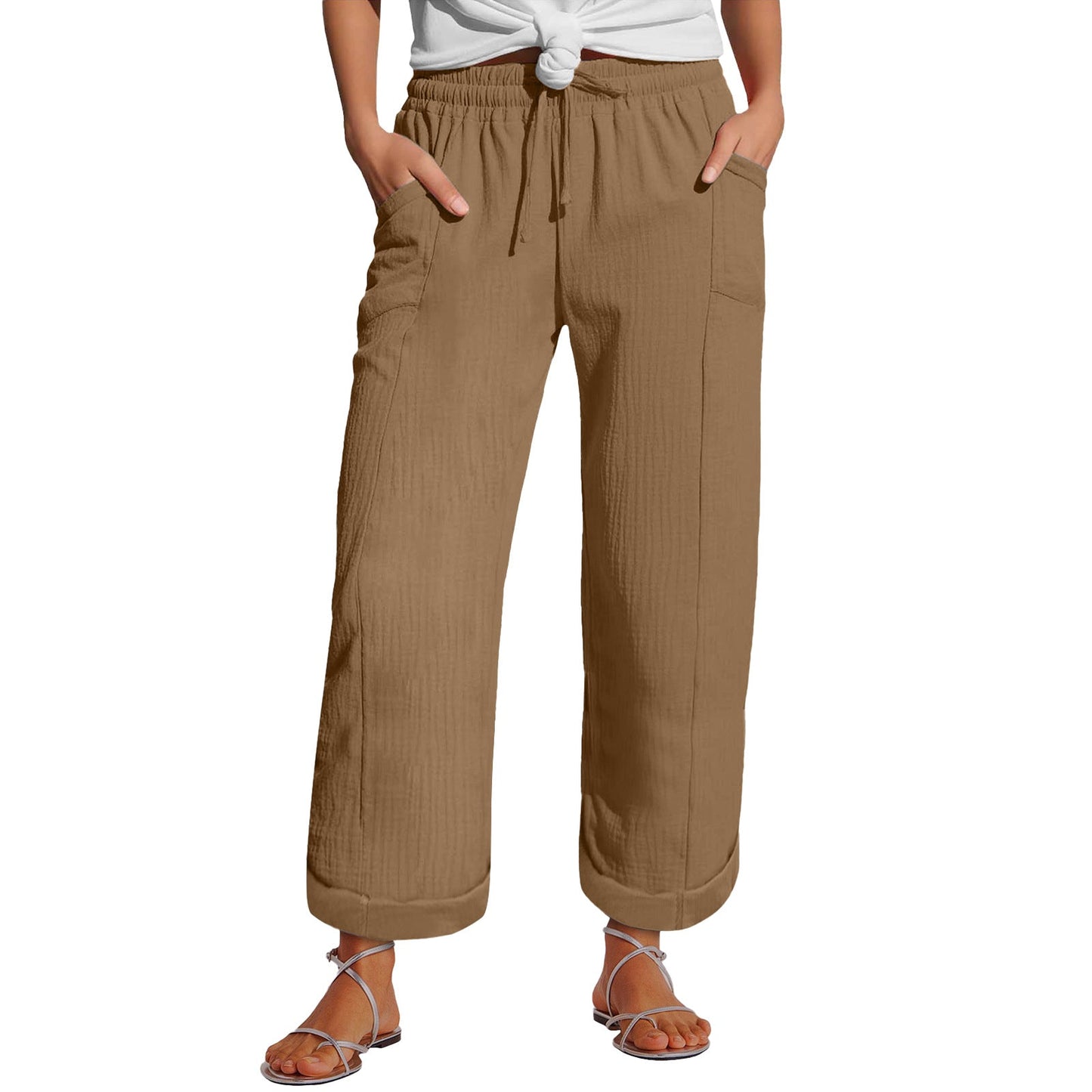 High-waisted Belted Loose-fitting Wide-leg Trousers For Women