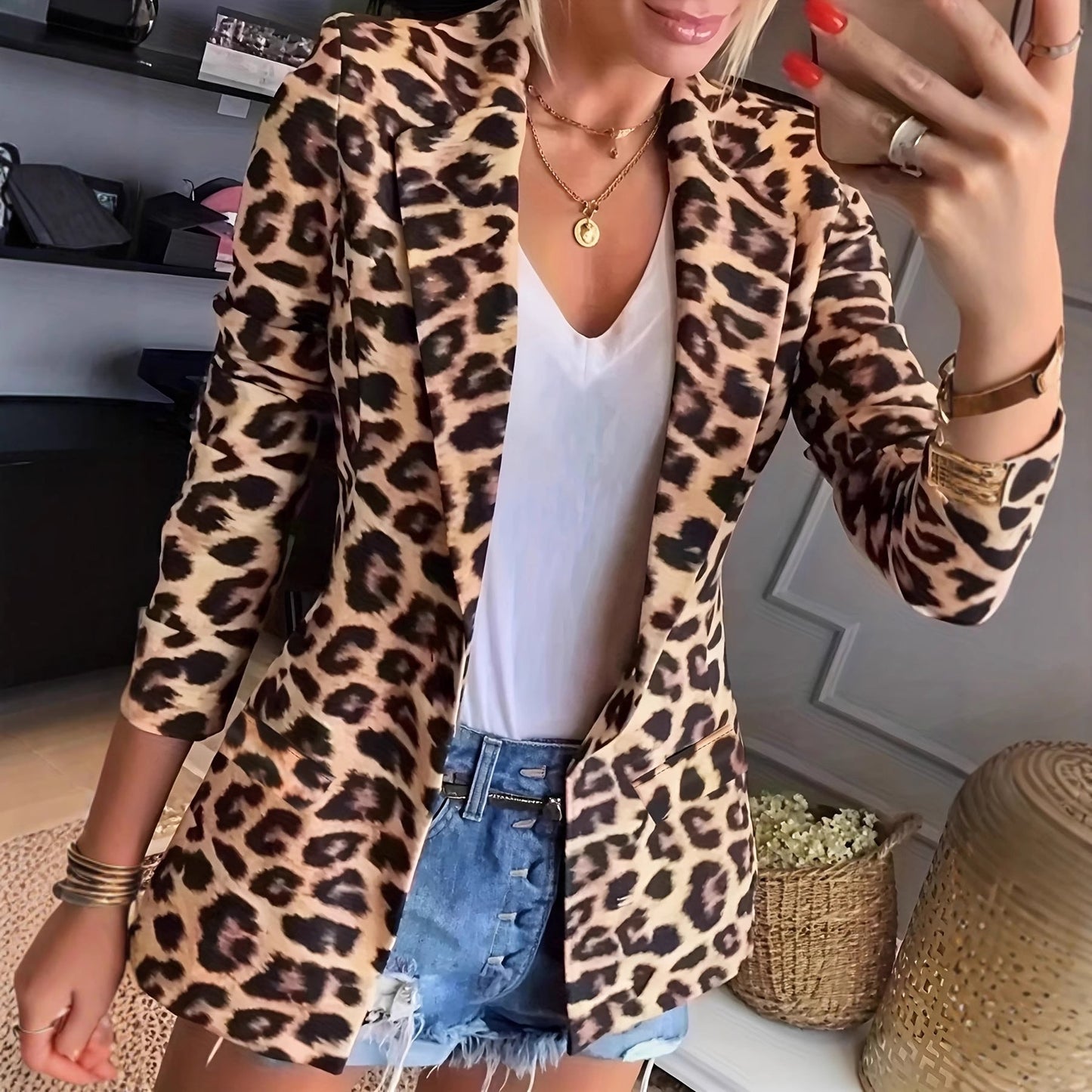 New Womens Leopard-print Blazer