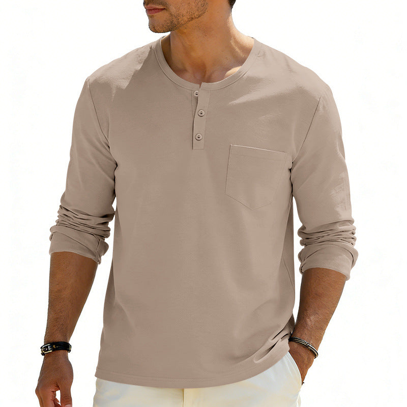 American-Style Retro Autumn Mens Loose-Fit Long-Sleeve Top With Pockets