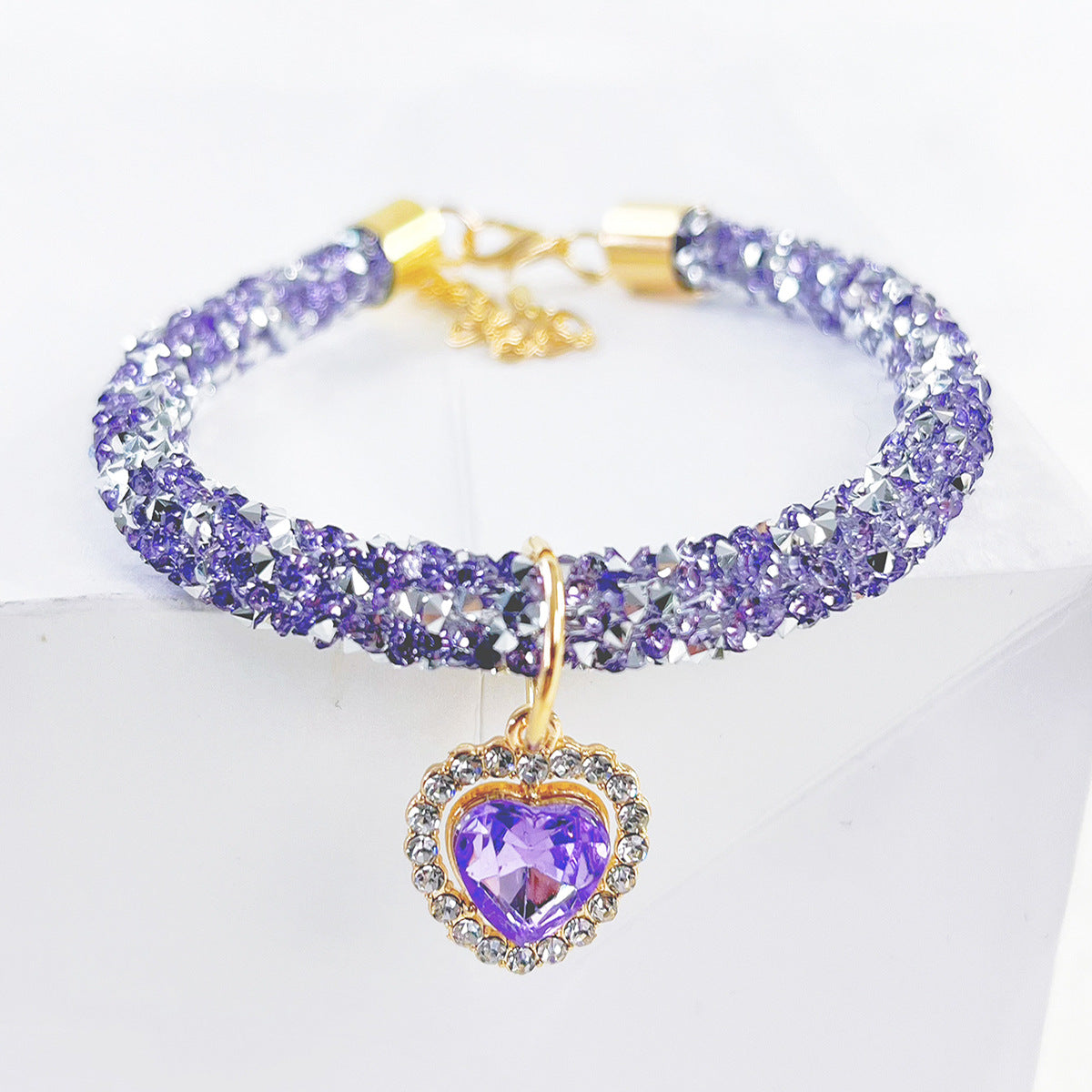 Cat Collar Heart Jewel Pendant Party Reflex Rhinestone Necklace