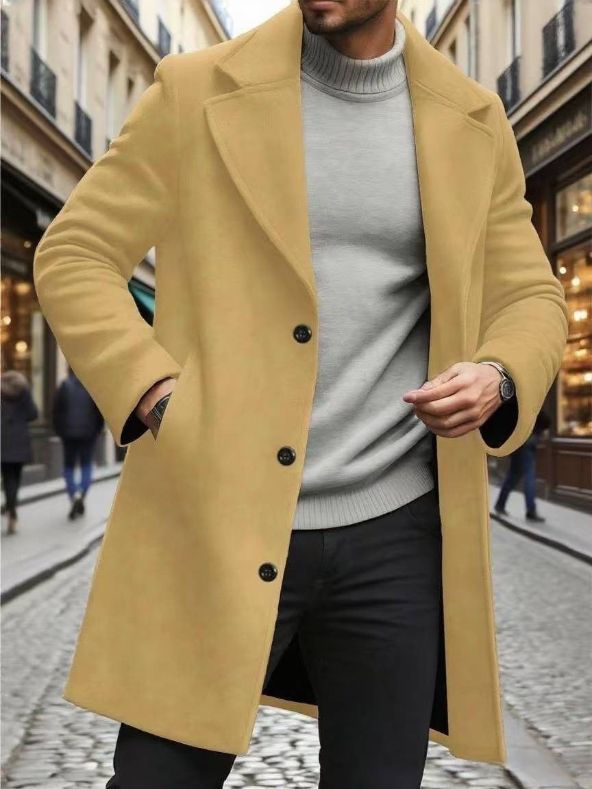 Trench Coat Notched Lapel Slim-fit Overcoat Elegant And Sophisticated Solid-color Trench