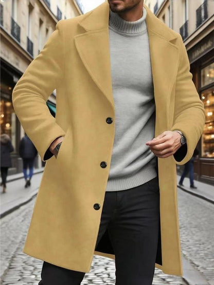 Trench Coat Notched Lapel Slim-fit Overcoat Elegant And Sophisticated Solid-color Trench