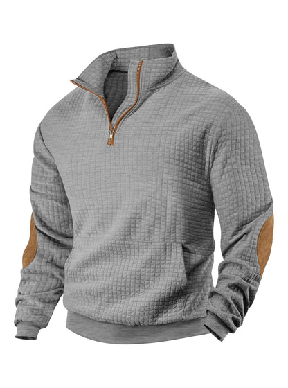Mens Casual Long-sleeve Hoodie With A Zip-front And Suede Detailing