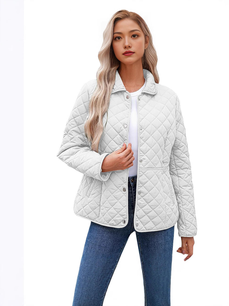 Womens Casual Solid-color Lapel Quilted Jacket