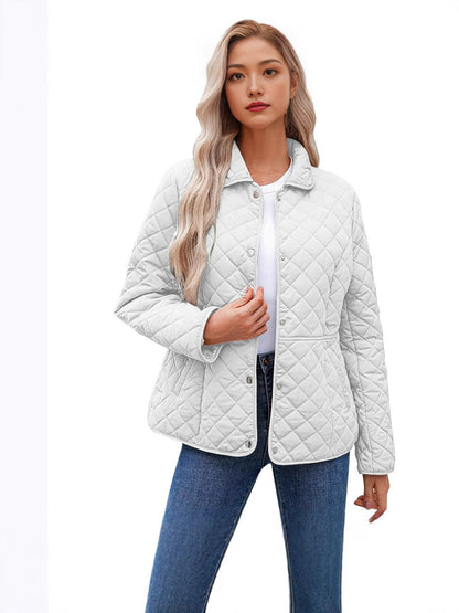 Womens Casual Solid-color Lapel Quilted Jacket
