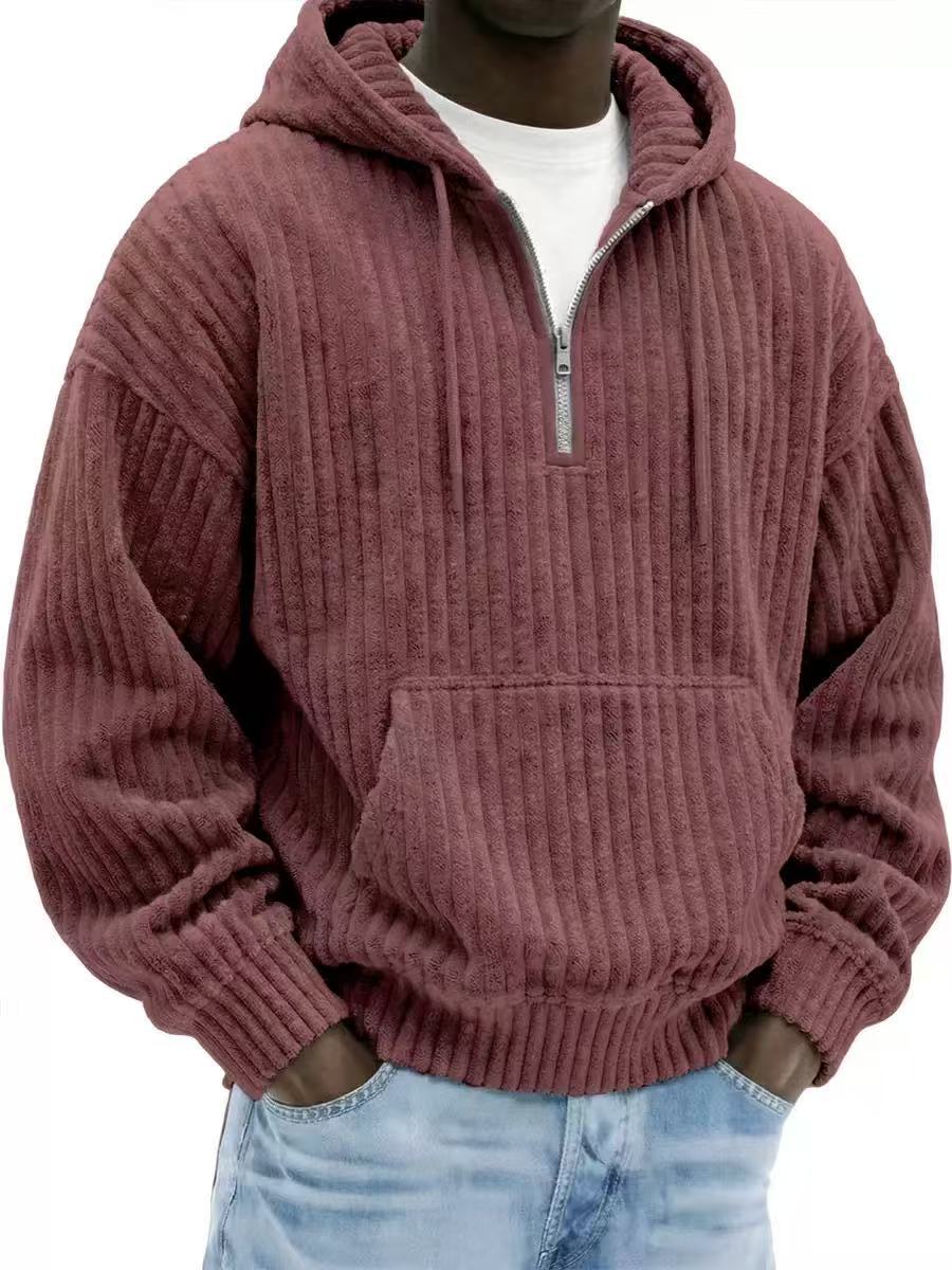 Solid-color Loose-fitting Corduroy Mens Hoodie