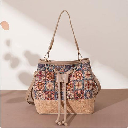 Vintage Printed Large-Capacity Women's Tote Bag With Wood-Grain Exterior And Wood-Grain Interior
