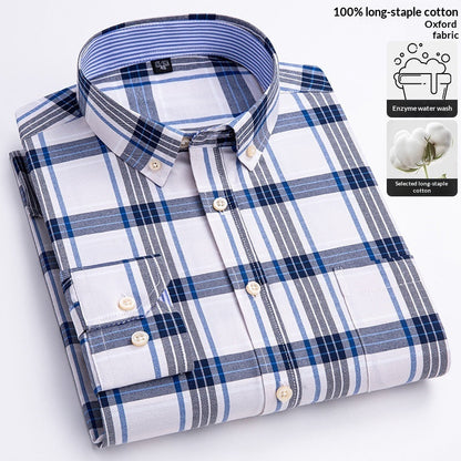 Mens Long-sleeve Oxford-cotton Shirt For Young And Middle-aged Men