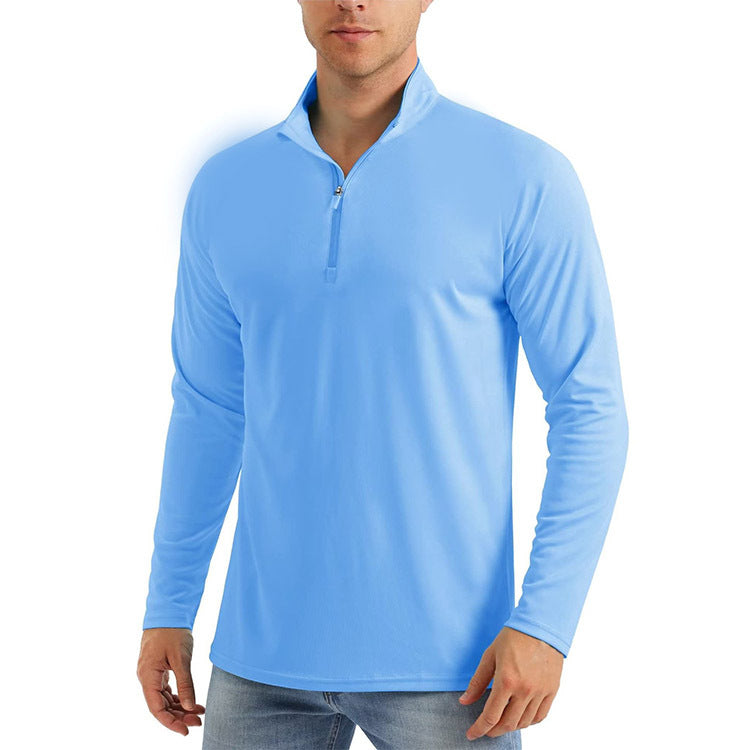 European And American Autumn And Winter Stand-Up Collar Half-Zip Long-Sleeved Sweatshirt For Men Outdoor Running Sports Quick-Drying Pure Color Fitness Breathable T-Shirt