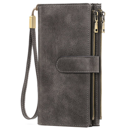 Womens Long Wallet Multi-functional Vintage Tri-fold Purse