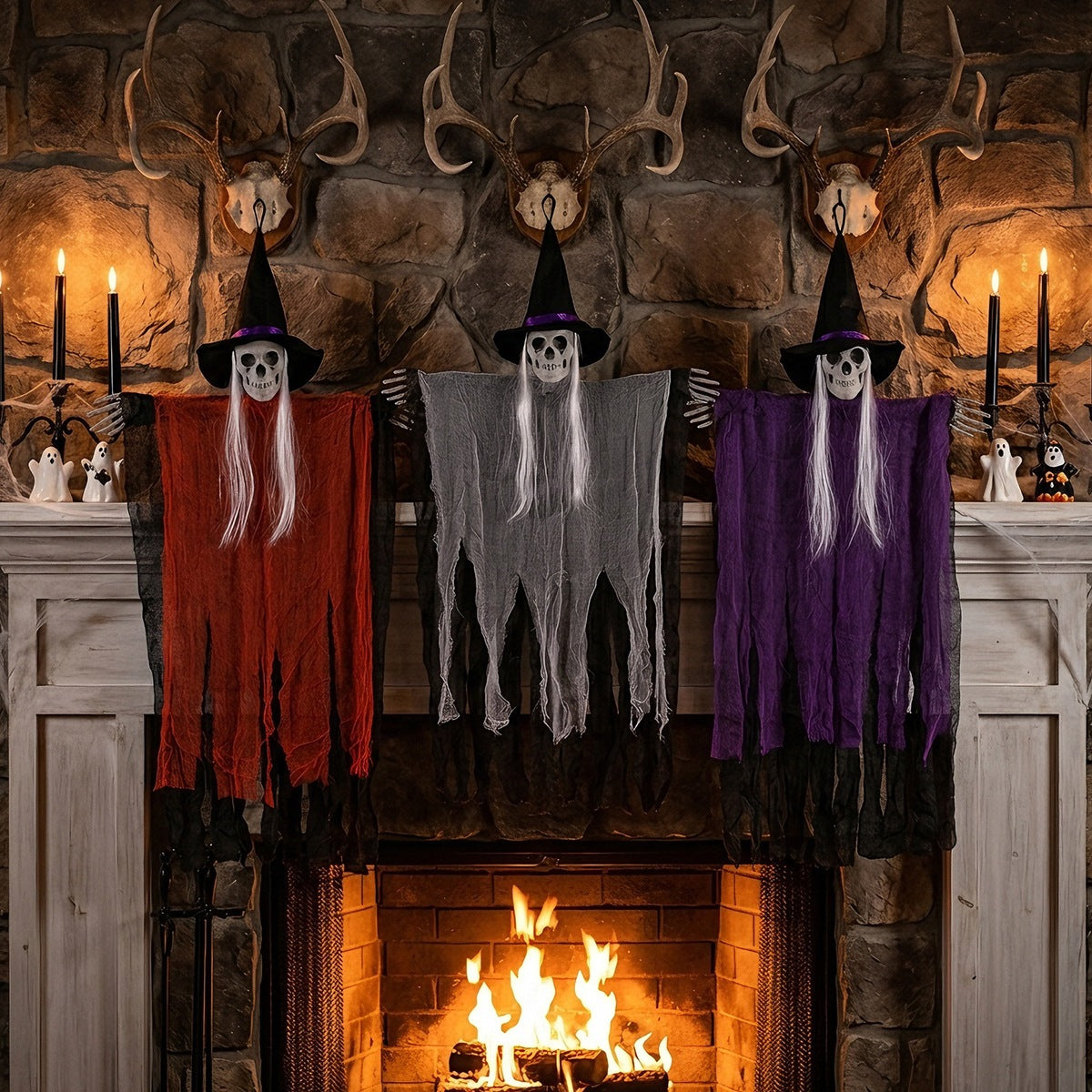 Halloween Skull Witch Hanging Ornament - Scary Holiday Party Home Decor Pendant