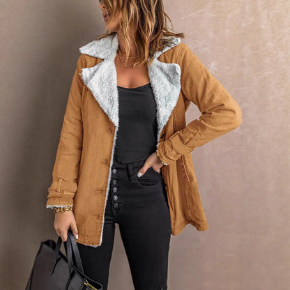 Womens Long-sleeve Coat With Fleece Lining Warm Top