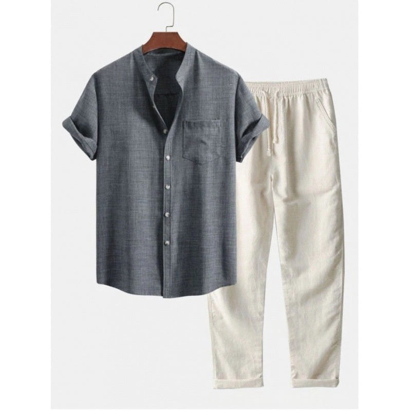 Loose Short Sleeve Shirt Trousers Suit Men