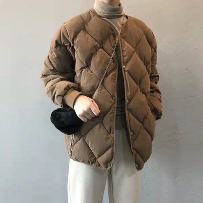 Loose-fit Diamond-quilted Crew-neck Down Jacket