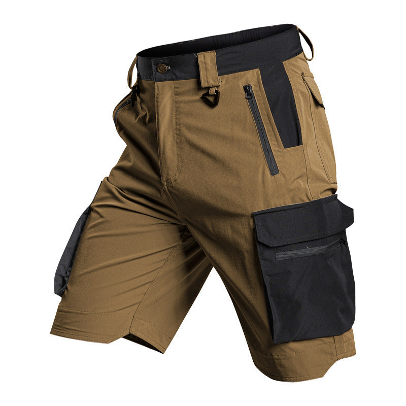 Summer Thin Slightly Elastic Five-Point Pants Outdoor Waterproof Tactical Pants Multi-Pocket Color-Blocking Work Shorts