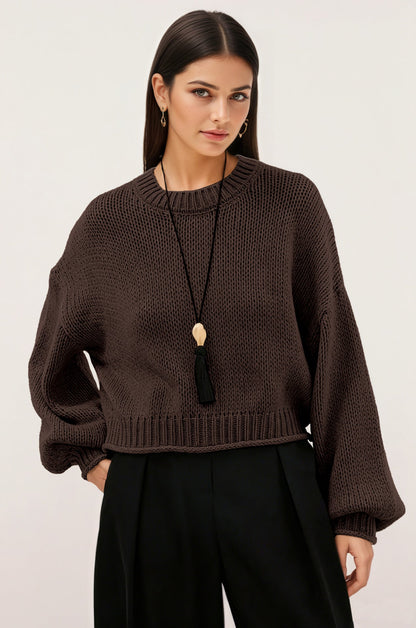 Womens Loose-Fit Round-Neck Casual All-Match Knitted Sweater
