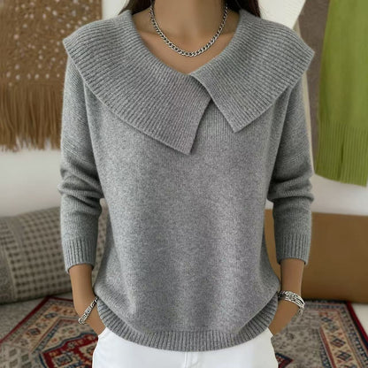 Women's Autumn  Winter New Arrival  Chic Oversized Sweater, Korean Retro Collared Knit Top, Slimming & Versatile