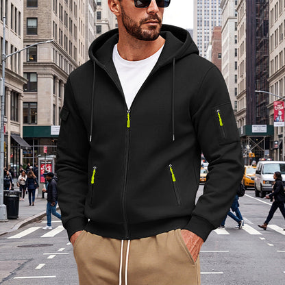 Cross-border Autumn & Winter Men's Loose Hoodie, Zip-Up Cardigan With Side Pockets, Oversized Casual Sports Sweatshirt Jacket For Foreign Trade