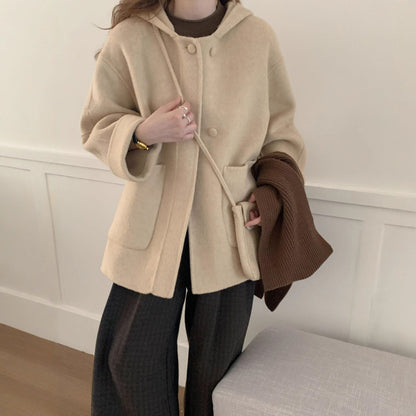 Alpaca Wool Hooded Double-faced Wool Coat