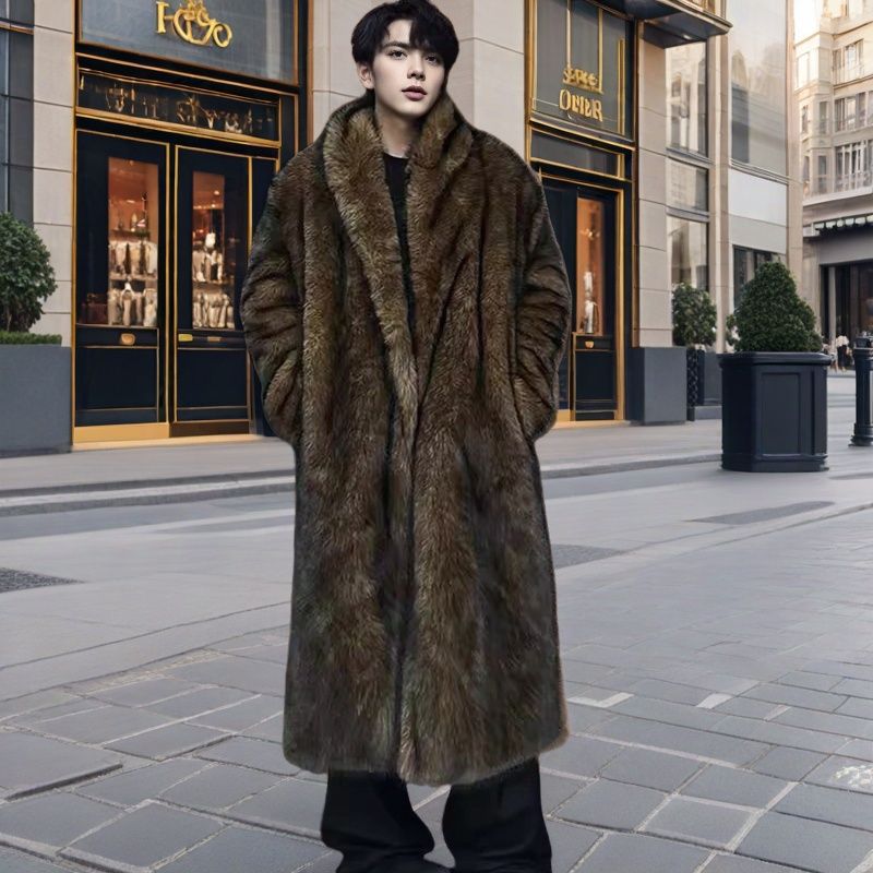 Mens Fur Coat Windproof And Warm Trench Coat