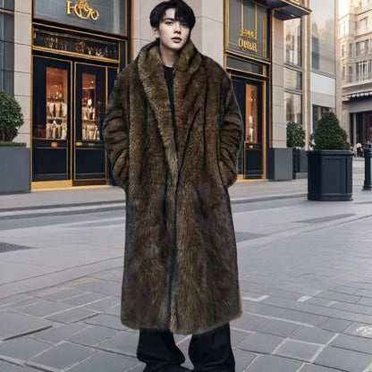 Mens Fur Coat Windproof And Warm Trench Coat