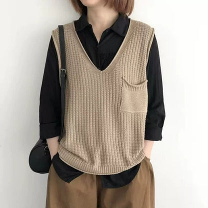Simple V-neck Artistic Knit Vest