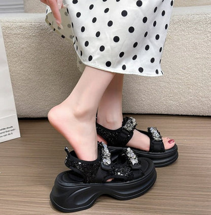 Platform Thick Sole Sandals Women 2026 Summer Foreign Trade Velcro Sporty Student Roman Women Champagne Sandals