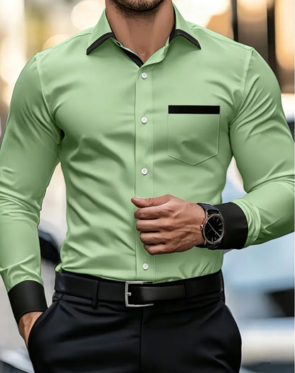 Mens Business-Casual Wrinkle-Free Contrast-Color Shirt