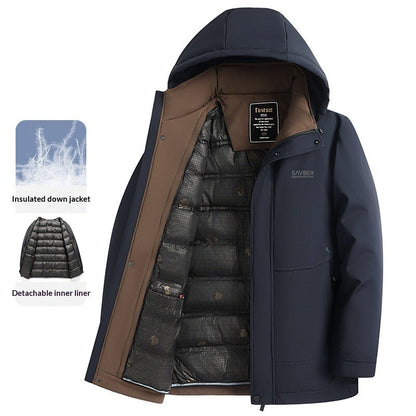 Mens Detachable Liner Hooded Down Jacket