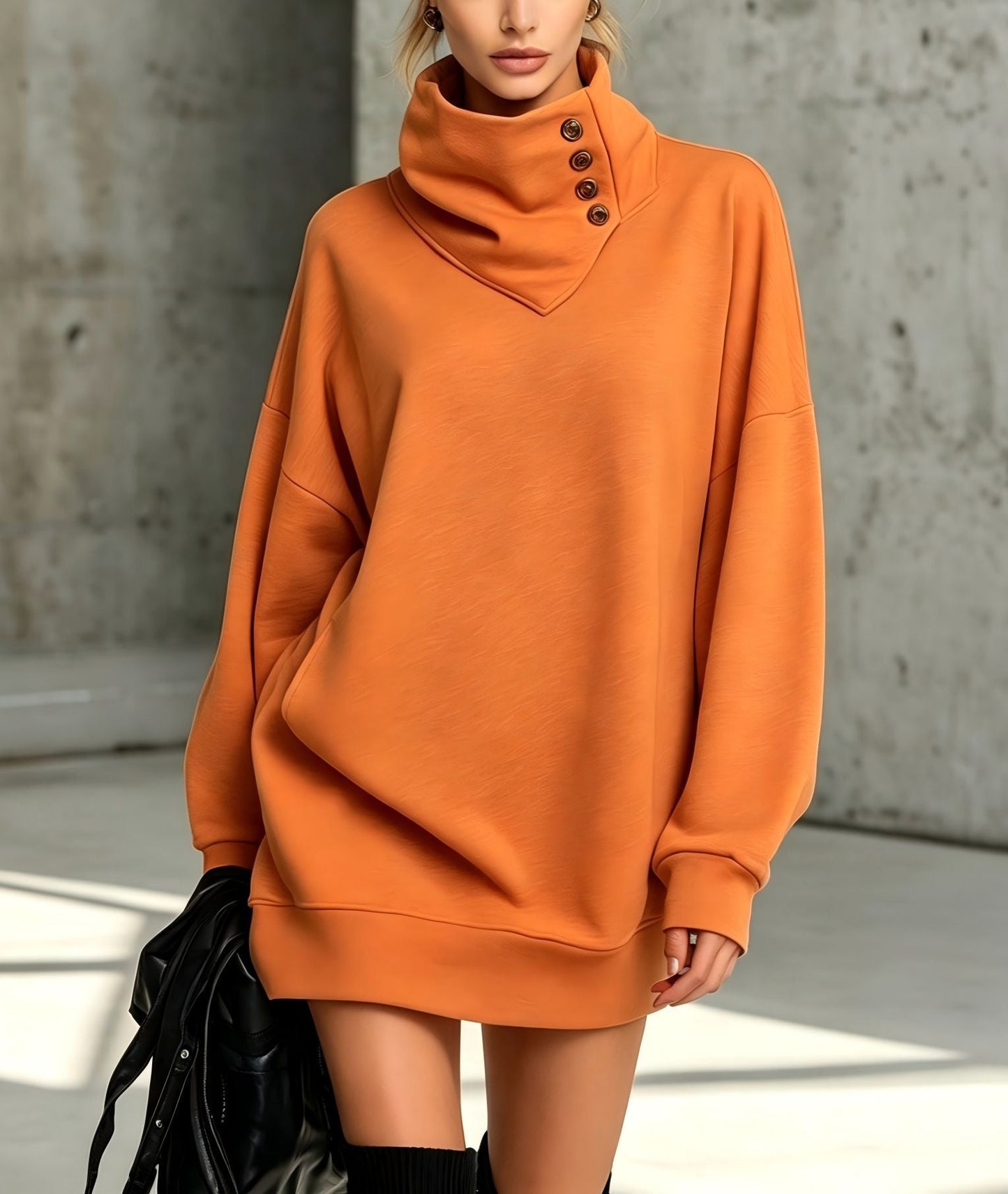 Vintage Loose-Fit Button-Down Mid-Length Womens Sweatshirt
